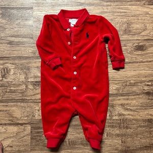 Ralph Lauren Toddler Red Velour Romper Size 6M